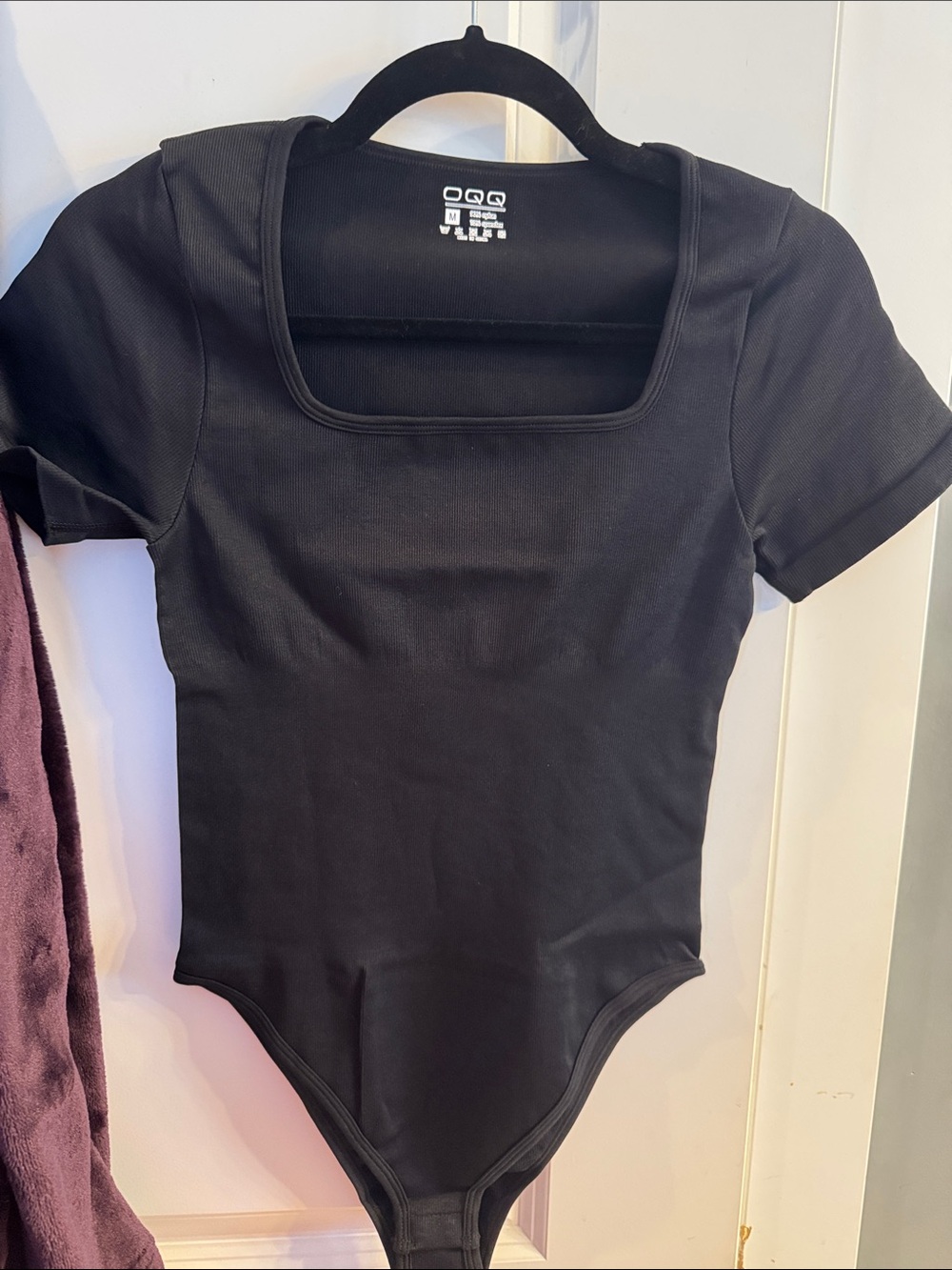Women’s Black One-Piece Bodysuit with Square Neck